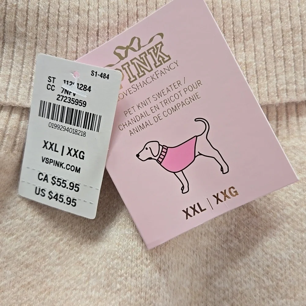 NWT VS PINK x Loveshackfancy Pink Bow Dog Sweater Size XXL